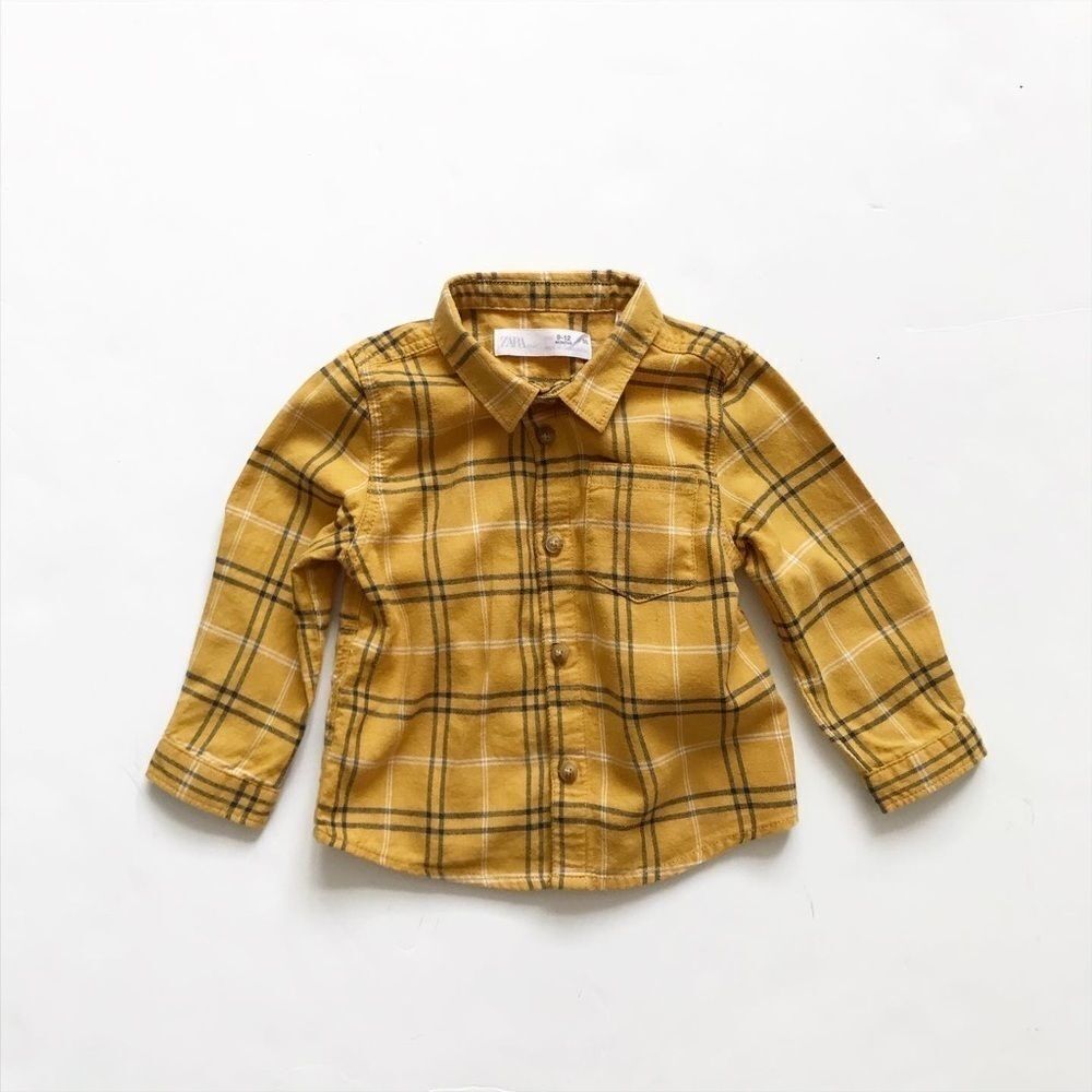 Zara mustard plaid button down VGUC 9-12 months